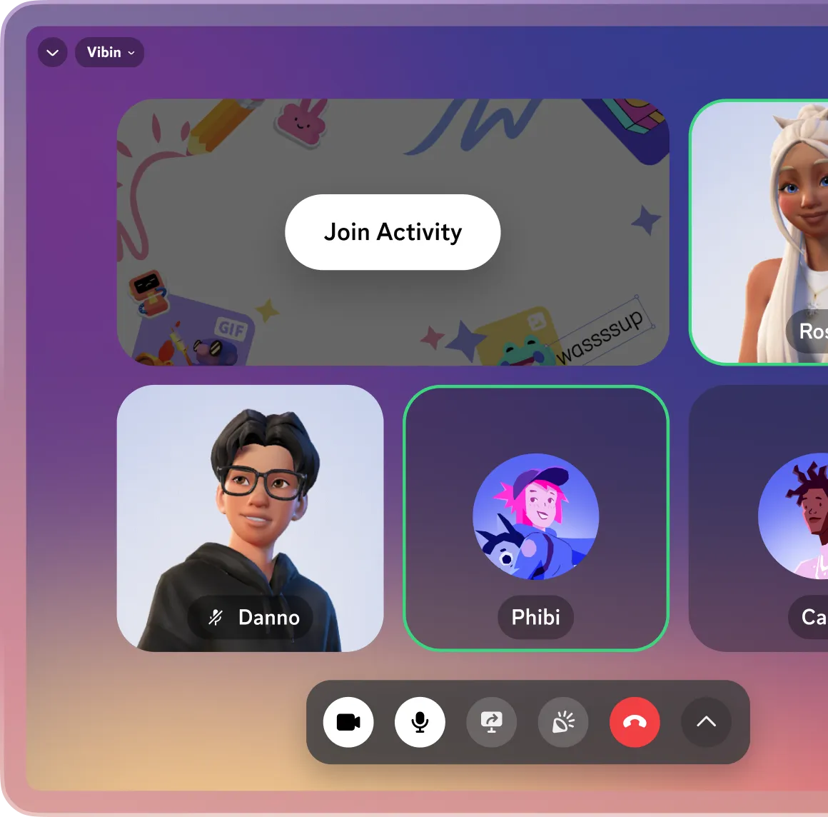 Discord VR 版活动与视频通话界面展示图